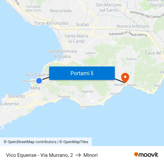 Vico Equense - Via Murrano, 2 to Minori map