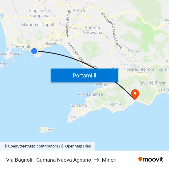 Via Bagnoli - Cumana Nuova Agnano to Minori map