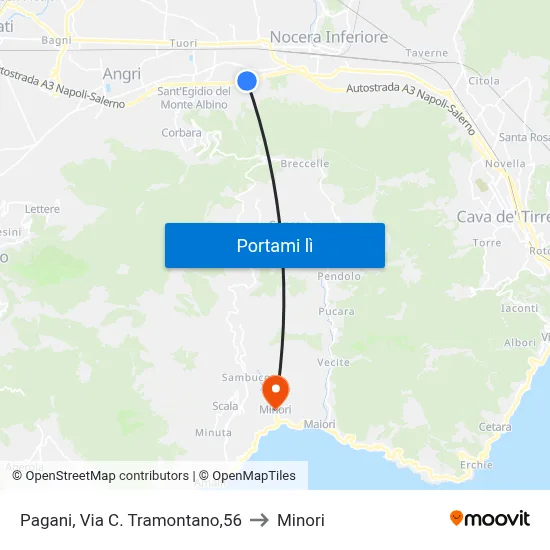 Pagani, Via C. Tramontano,56 to Minori map