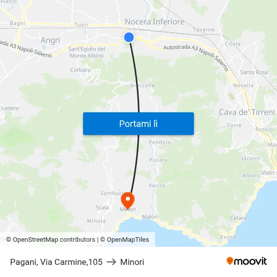 Pagani, Via Carmine,105 to Minori map
