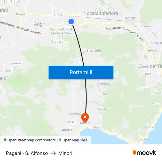 Pagani - S. Alfonso to Minori map