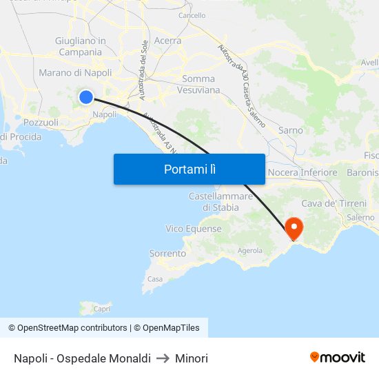 Napoli - Ospedale Monaldi to Minori map