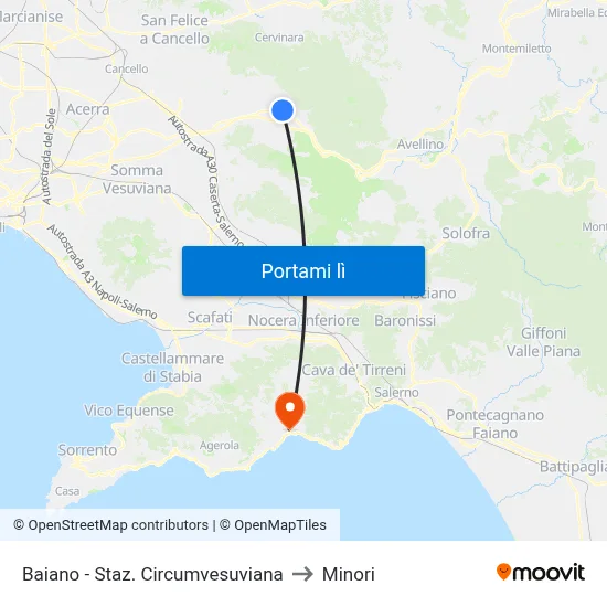 Baiano - Staz. Circumvesuviana to Minori map