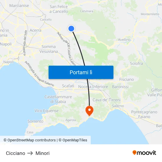 Cicciano to Minori map