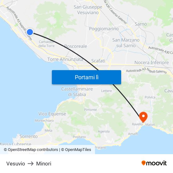 Vesuvio to Minori map