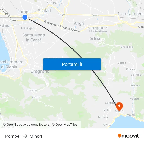 Pompei to Minori map