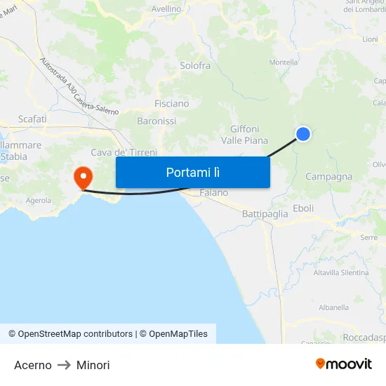 Acerno to Minori map