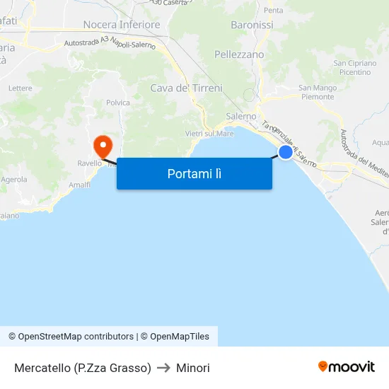 Mercatello (P.Zza Grasso) to Minori map