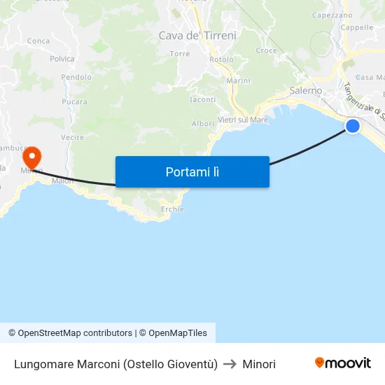 Lungomare Marconi (Ostello Gioventù) to Minori map