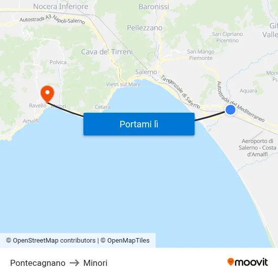 Pontecagnano to Minori map