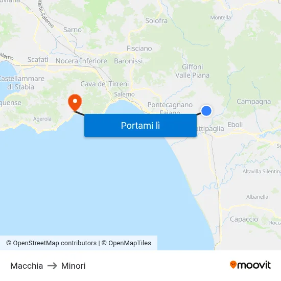 Macchia to Minori map