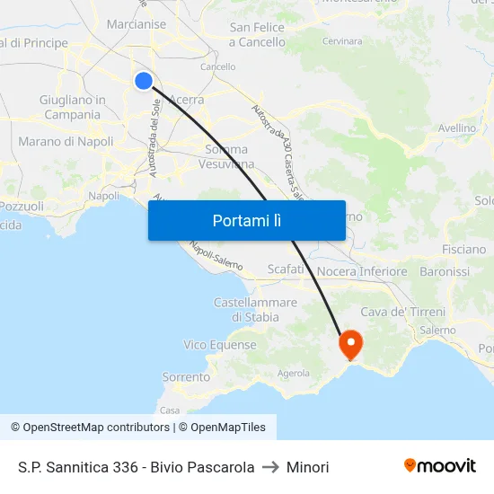 S.P. Sannitica 336 - Bivio Pascarola to Minori map