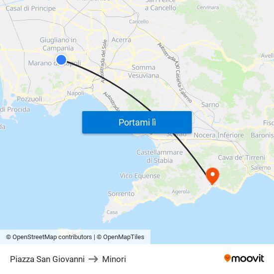 Piazza San Giovanni to Minori map