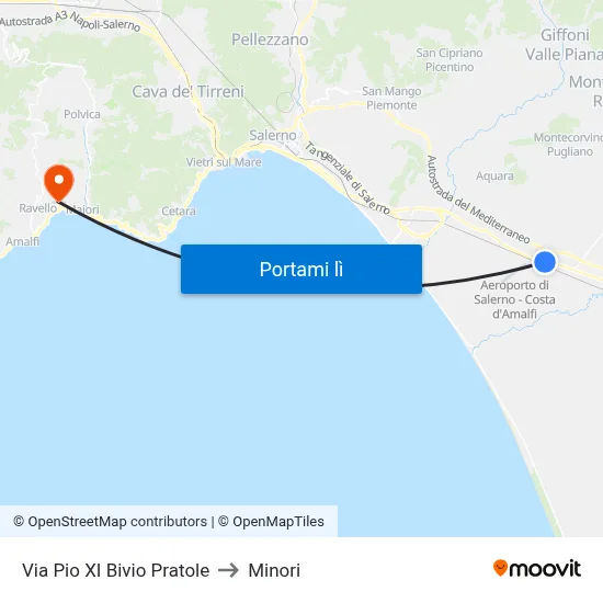 Via Pio XI Bivio Pratole to Minori map