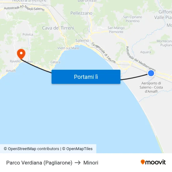 Parco Verdiana (Pagliarone) to Minori map