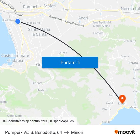 Pompei - Via S. Benedetto, 64 to Minori map