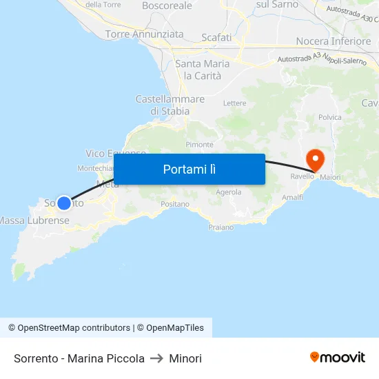 Sorrento - Marina Piccola to Minori map