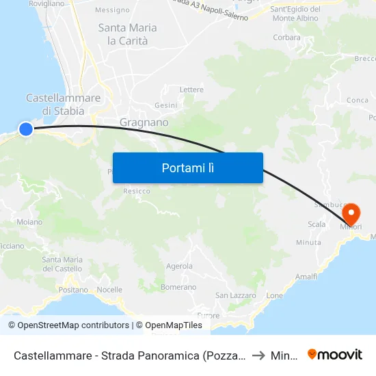 Castellammare - Strada Panoramica (Pozzano) to Minori map