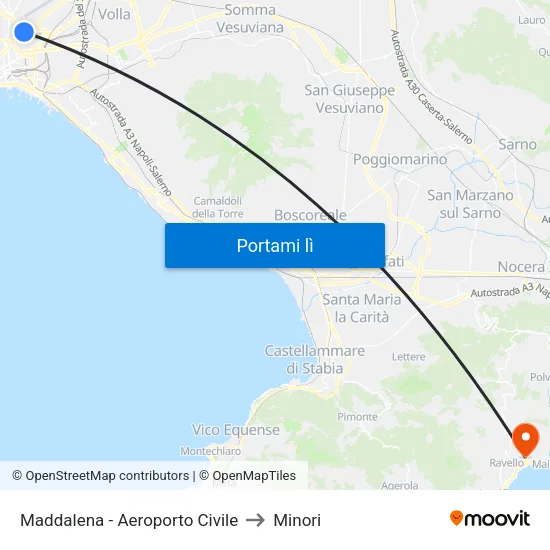 Maddalena - Aeroporto Civile to Minori map