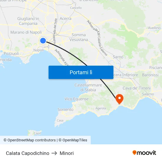 Calata Capodichino to Minori map