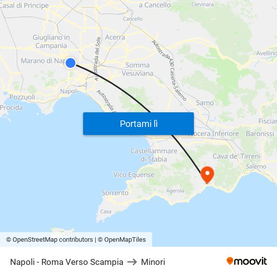 Napoli - Roma Verso Scampia to Minori map