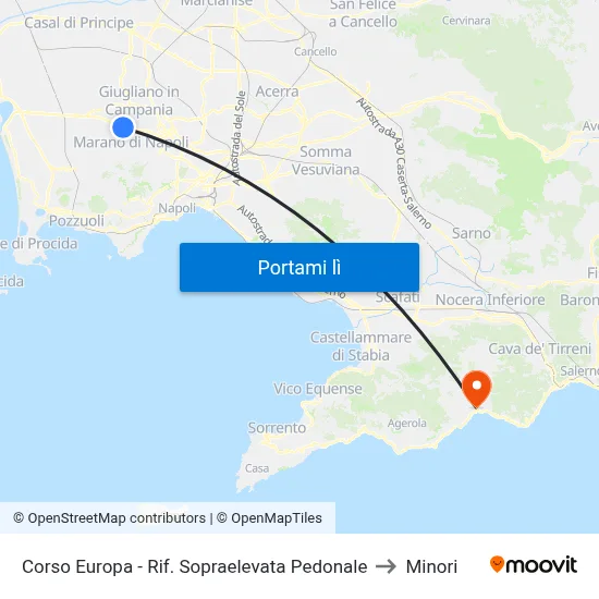 Corso Europa - Rif. Sopraelevata Pedonale to Minori map