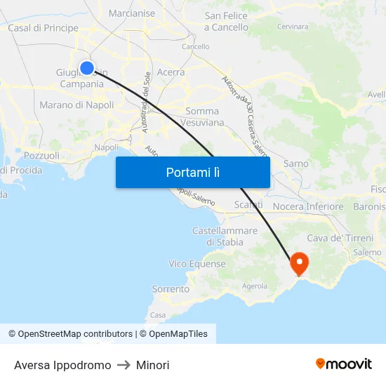 Aversa Ippodromo to Minori map