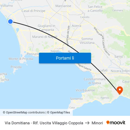 Via Domitiana - Rif. Uscita Villaggio Coppola to Minori map