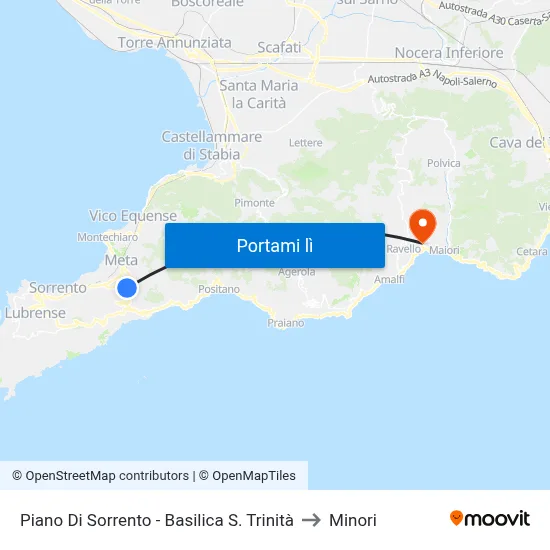 Piano Di Sorrento - Basilica S. Trinità to Minori map