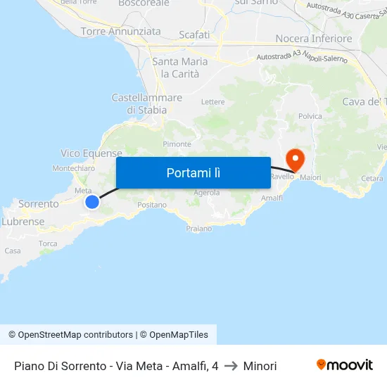 Piano Di Sorrento - Via Meta - Amalfi, 4 to Minori map