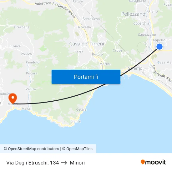 Via Degli Etruschi, 134 to Minori map