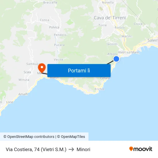 Via Costiera, 74 (Vietri S.M.) to Minori map