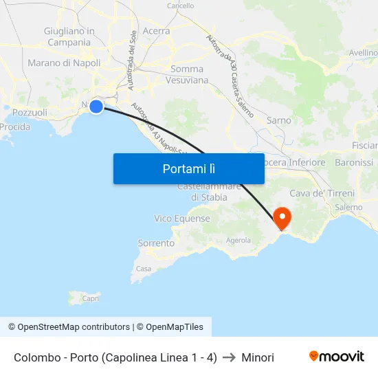 Colombo - Porto (Capolinea Linea 1 - 4) to Minori map