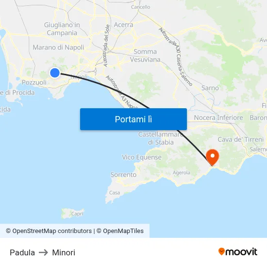 Padula to Minori map