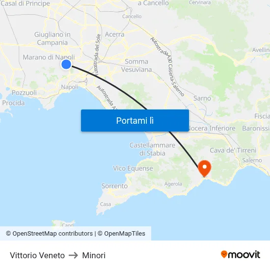 Vittorio Veneto to Minori map