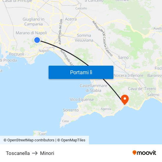 Toscanella to Minori map