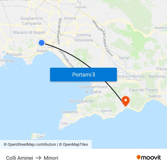 Colli Aminei to Minori map