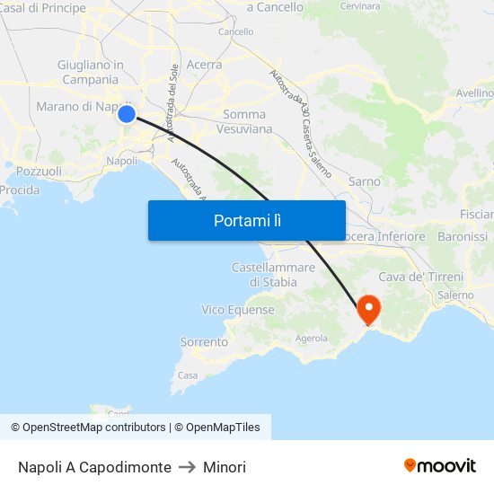 Napoli A Capodimonte to Minori map
