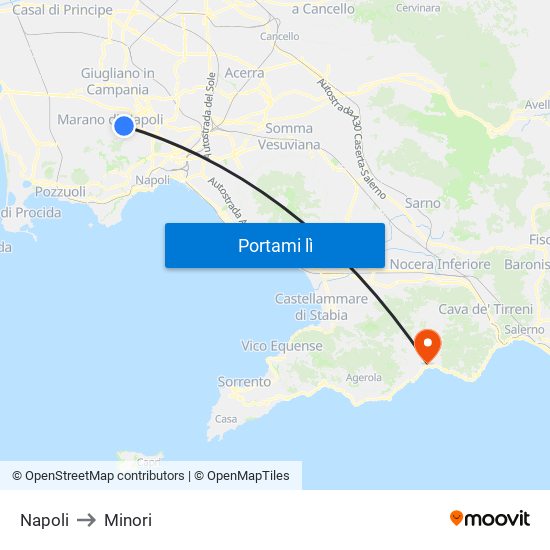 Napoli to Minori map