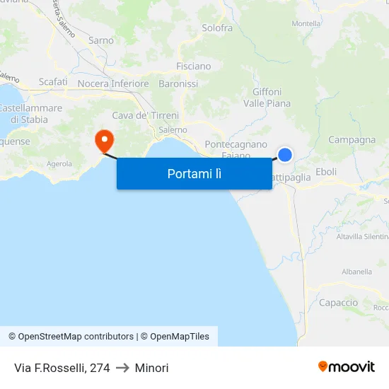 Via F.Rosselli, 274 to Minori map