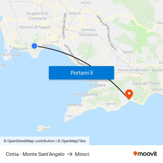 Cintia - Monte Sant'Angelo to Minori map