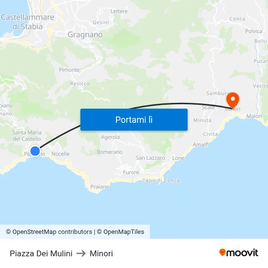 Piazza Dei Mulini to Minori map