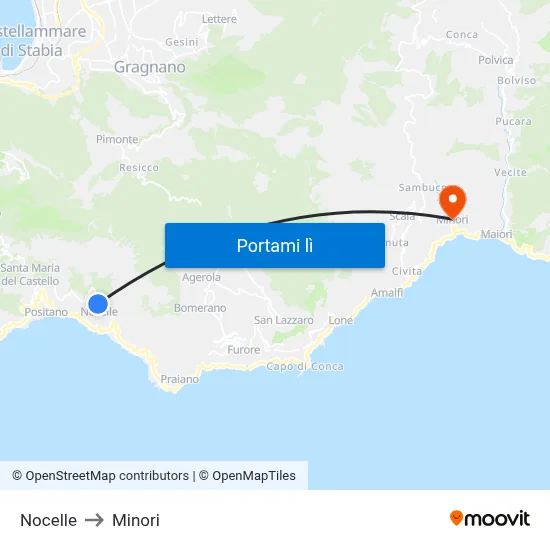 Nocelle to Minori map