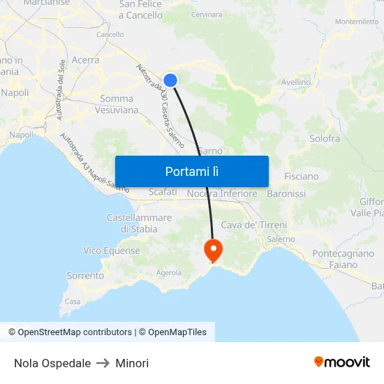 Nola Ospedale to Minori map