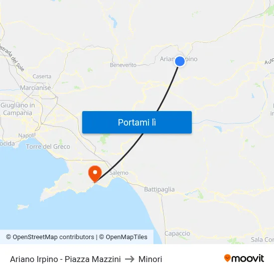 Ariano Irpino - Piazza Mazzini to Minori map