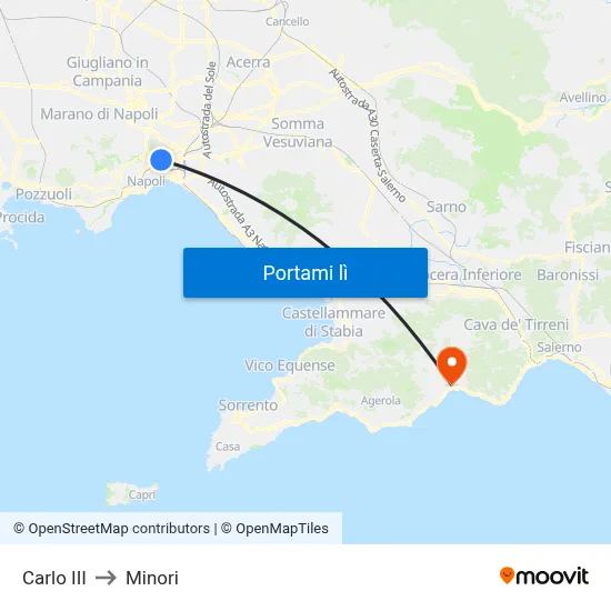 Carlo III to Minori map