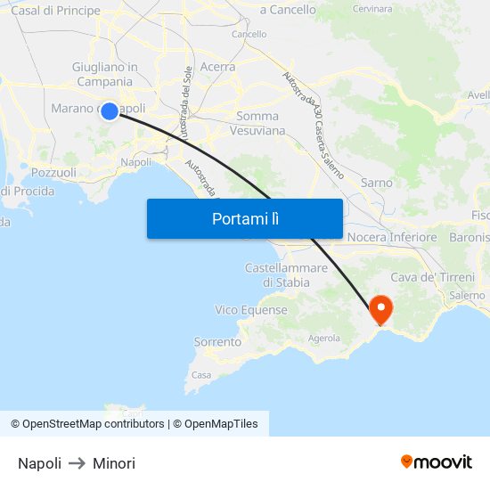 Napoli to Minori map