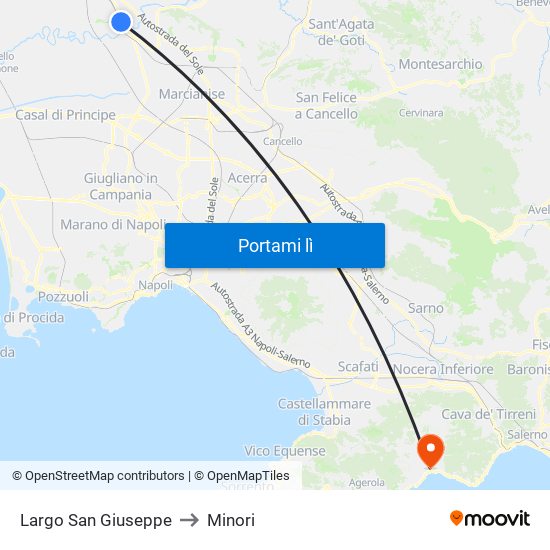 Largo San Giuseppe to Minori map