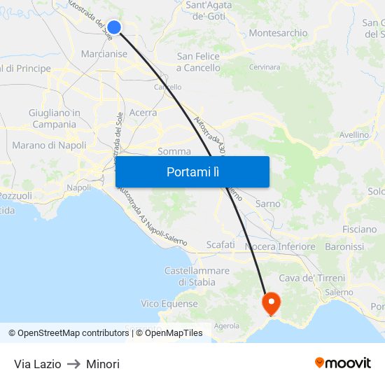 Via Lazio to Minori map