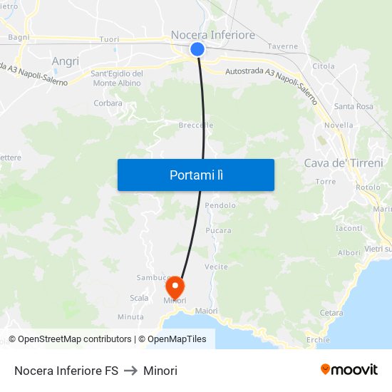 Nocera Inferiore FS to Minori map